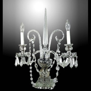 Unique French Cut Crystal 2 Arm Table Candelabra Lamp Style of Baccarat