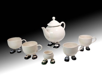 Carltonware Walking Teapot: Hand-painted English Pottery, Red