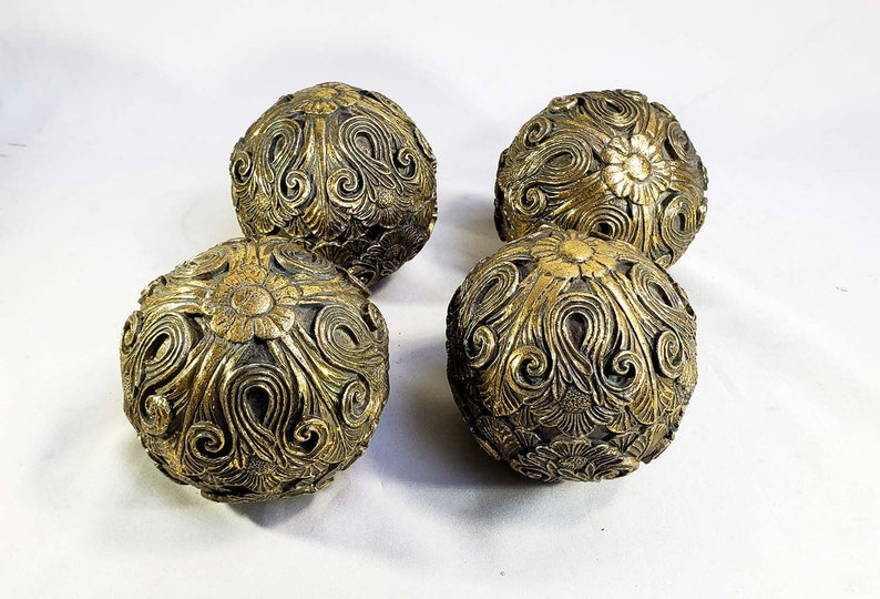 Set Of 4 Ornate Handcarved Decorative Sphere Orb Balls Etsy