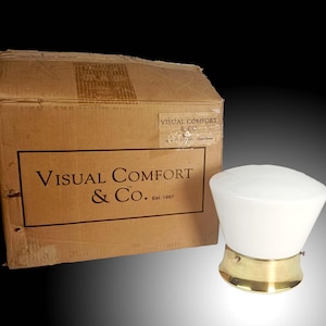 Visual Comfort Ceiling Light White Glass Diffuser and Brass Designed by Thomas O'Brien - NOS!