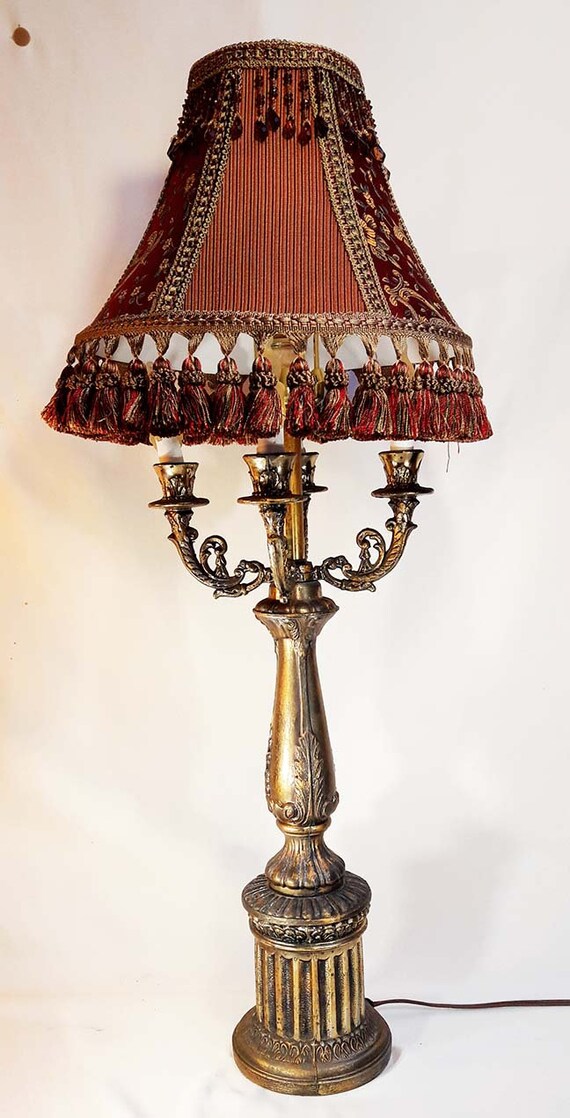 Antique Elegant Brass Candelabra Lamp with Silk Tassels Etsy