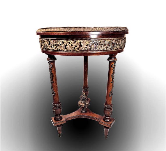 Neoclassical Style Mahogany Parquetry Gueridon Table with Ormolu