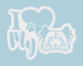 I Heart My Chinese Crested Powderpuff Dog Vinyl Decal Sticker Love Car Laptop