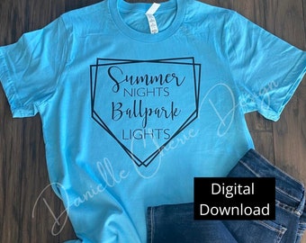 Summer Nights Ballpark Lights SVG | Baseball SVG | Summer Baseball | Summer SVG | Cricut | Silhouette | Png | Jpeg | Summer Nights Ballpark