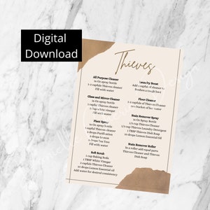Thieves Cleaner Recipe Card | Thieves Recipe Card | Digital Download | Thieves Cleaner Post Card | Thieves | Canva Template | Edit In Canva