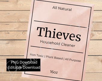 Thieves Cleaner Label | Thieves Label | Printable Thieves Cleaner Label | 16oz Thieves Cleaner Label | Edit In Canva | Canva Template
