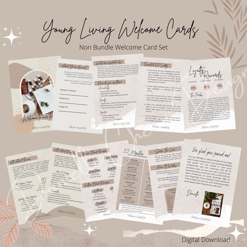 Young Living Non Bundle Welcome Card Set New Customer Welcome Cards Young Living New Member Cards Canva Template Canva Edit image 1