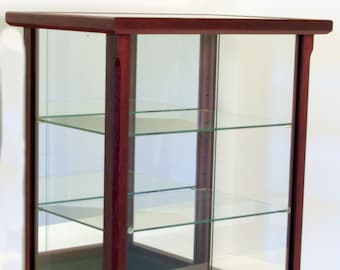 Wood and Glass Display Case for Dolls, Models, Crystal Figurines - Asian Merbau - (other exotic woods available)