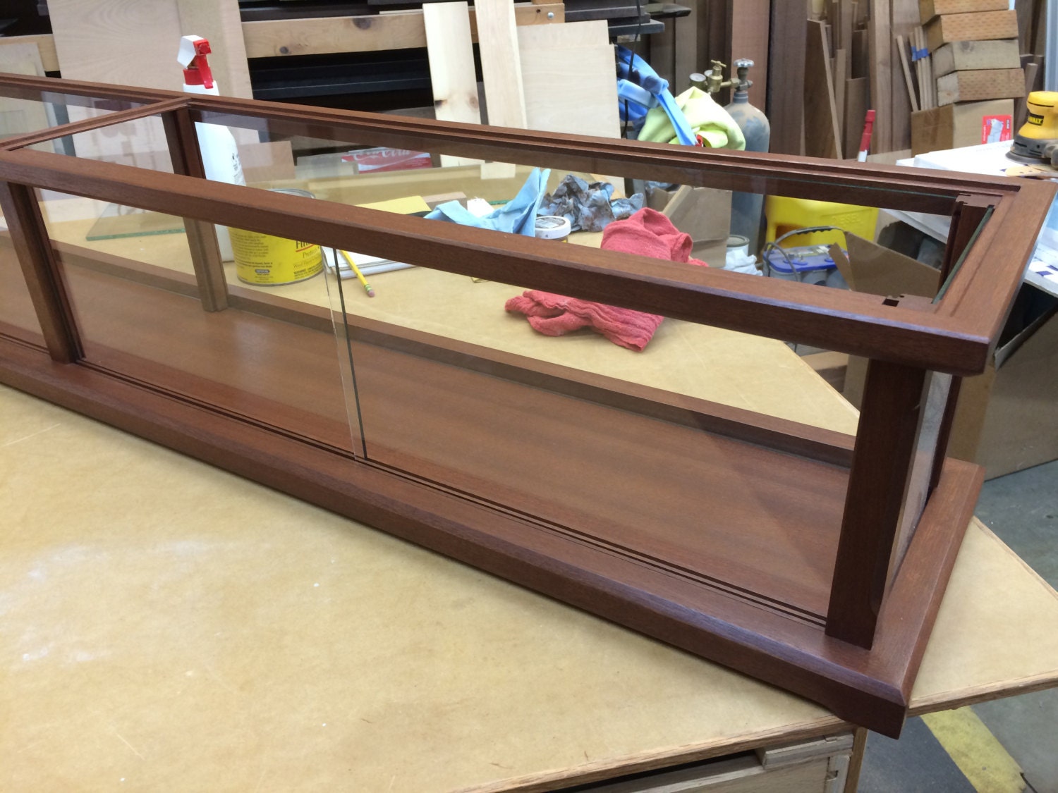 Commercial Wood and Glass Display Case / Models, Swords, Rifles Sapele