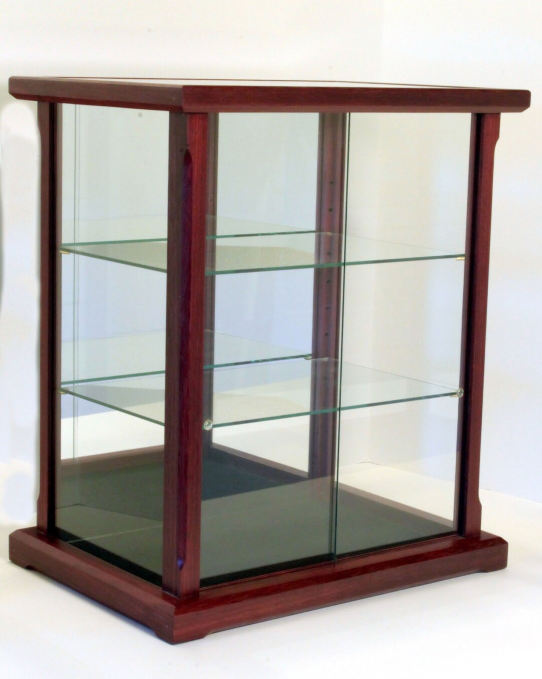 Wood and Glass Display Case for Dolls, Models, Crystal Figurines Asian Merbau other Exotic Woods