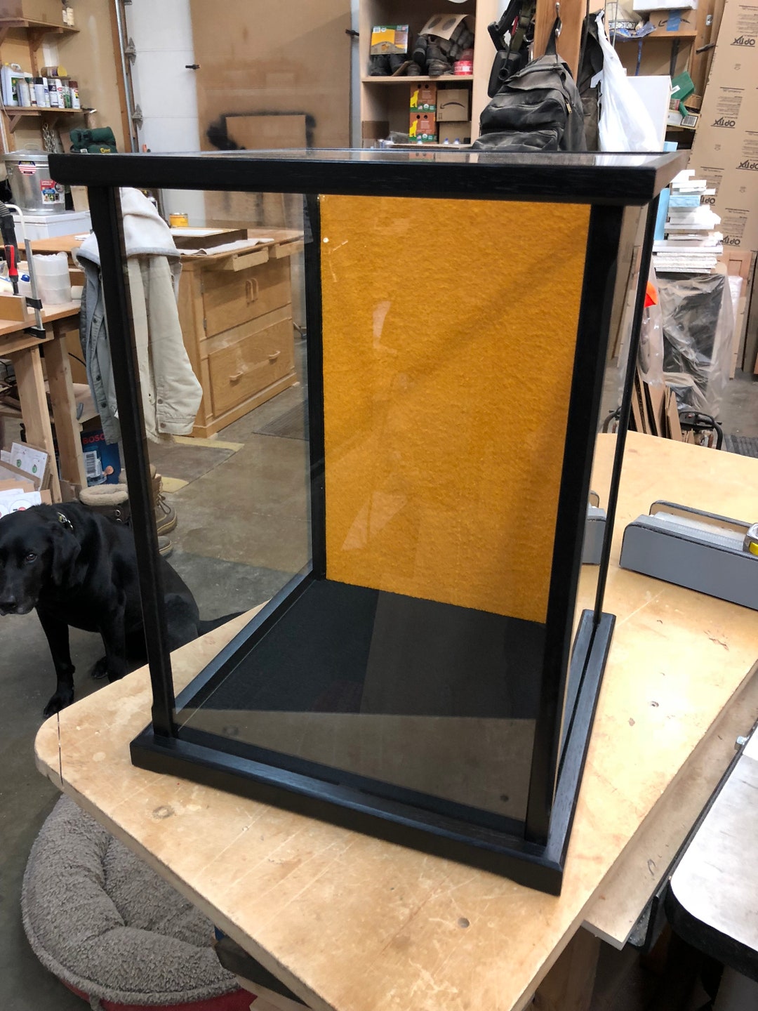 Wood & Glass Display Case for Dolls, Models, Crystal Figurines, Black Lacquer Other Woods