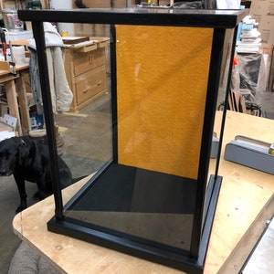 Wood & Glass Display Case for Dolls, Models, Crystal Figurines, - Black Lacquer - Other Woods Available in Natural Colors.