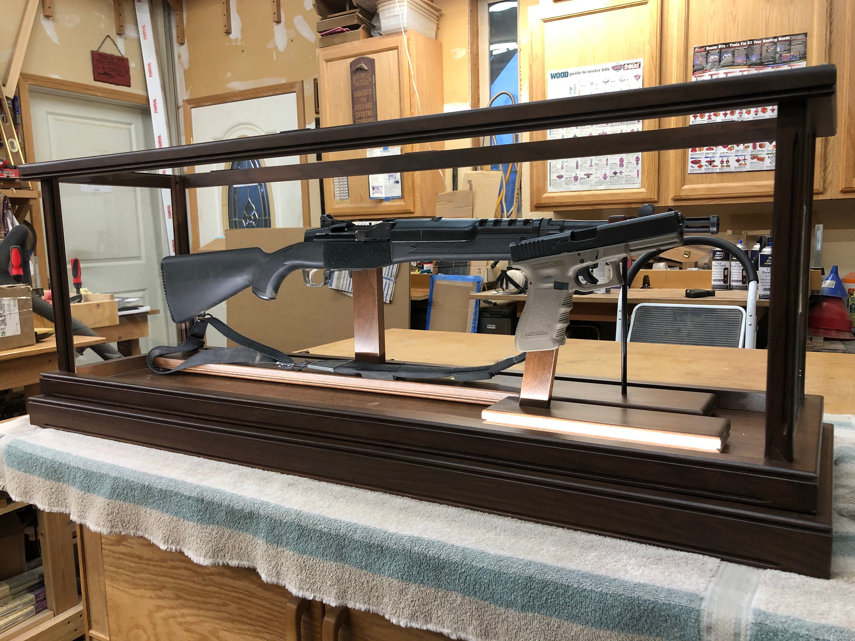 Large Duel Pistol/rifle Display Case Wood and Glass - Walnut - Case ...