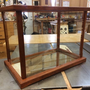 Wood / Glass - Display Case for Collectables  -- Asian Merbau /w Mirrored Bottom  (other exotic wood options available)