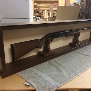 Wood & Glass Hanging Case with Stands for Model Ships,Swords,Spears,Rifles- American Walnut, Lighting Package Extra - Other Woods Available