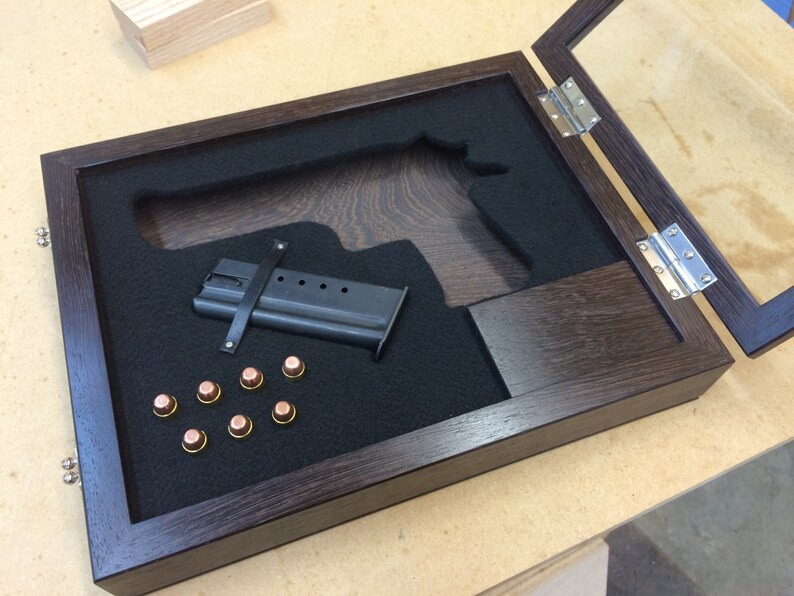 Pistol/gun Display Case Wood and Glass wenge maple, Cherry, Walnut