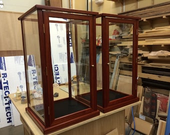 Wood and Glass Display Cases ( Matching Set of Two) For Collectables - Blood Wood - Other Exotic Wood options available