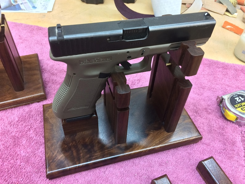 Walnut Pistol/gun Display Case Wood and Glass W/custom Trim Package