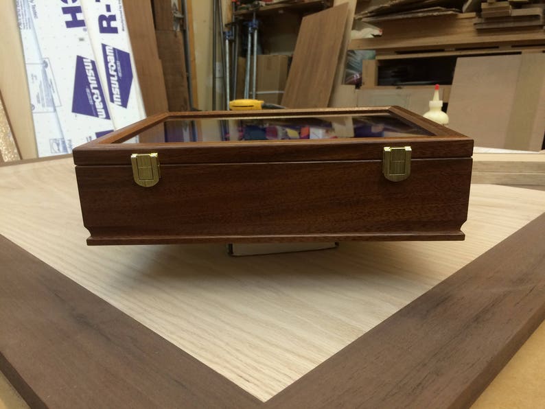 Pistol/gun Display Case Wood and Glass Sapele Mahogany maple, Cherry