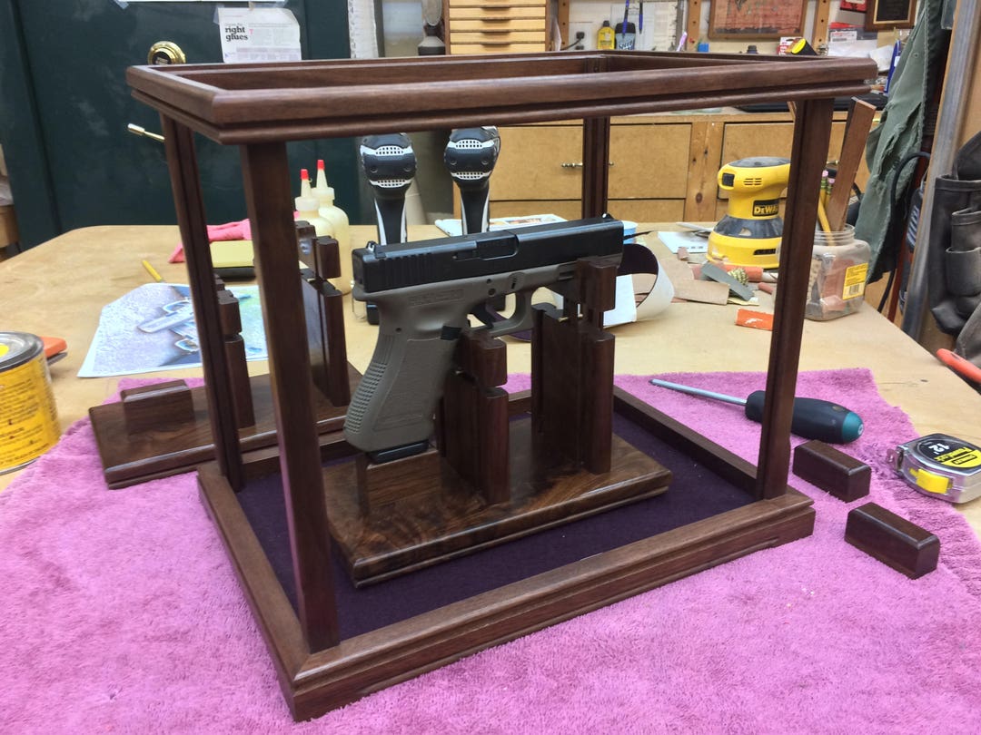 Walnut Pistol/gun Display Case Wood and Glass W/custom Trim Package
