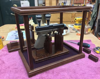Walnut Pistol/Gun Display Case - Wood and Glass w/Custom Trim Package - Case Only - Stand Sold Separately - Case is Available in Other Woods