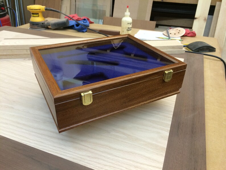 Pistol/gun Display Case Wood and Glass Sapele Mahogany maple, Cherry