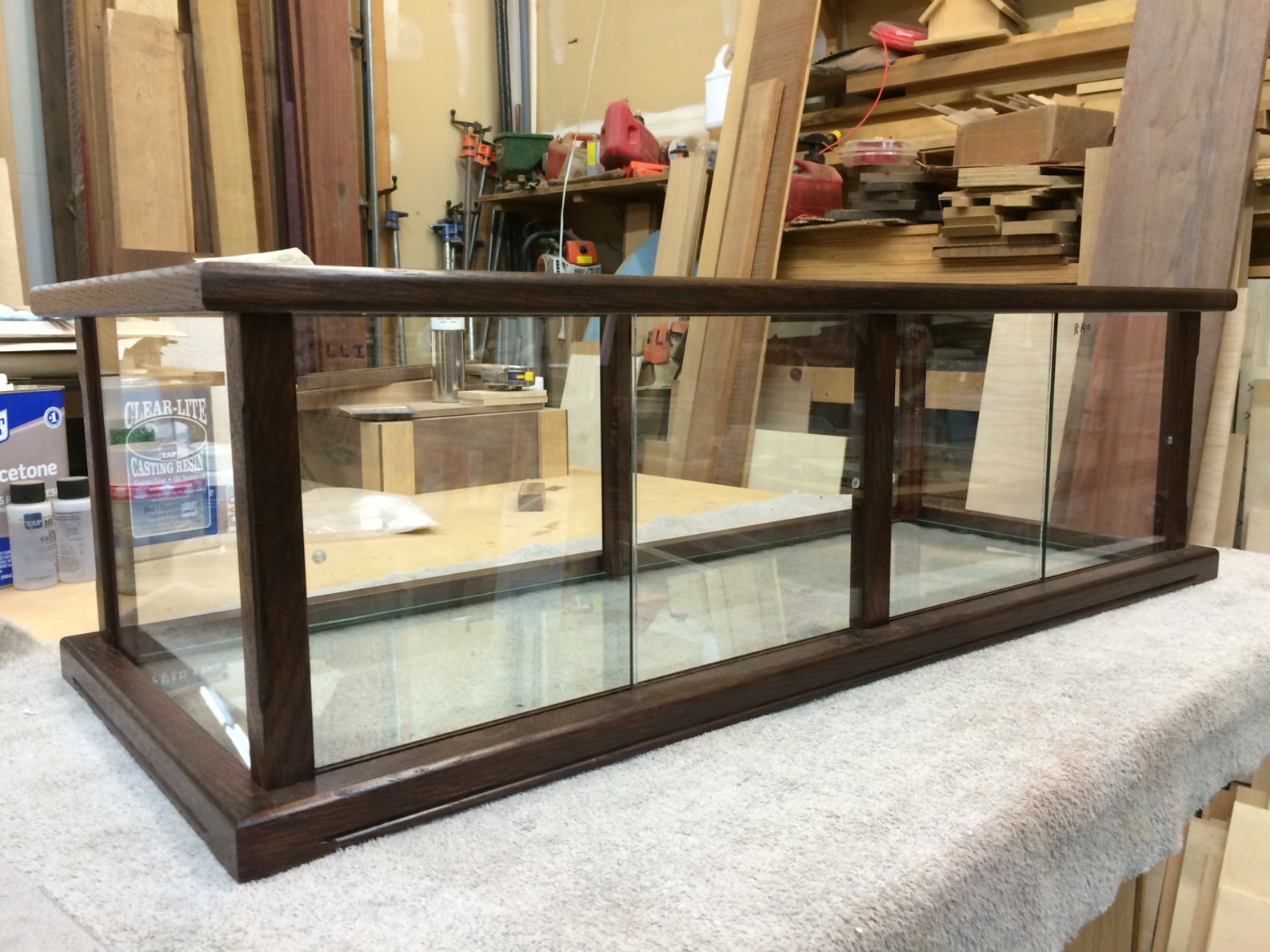 Commercial Display Case for Collectables Walnut Case/w 1/4 Inch Glass