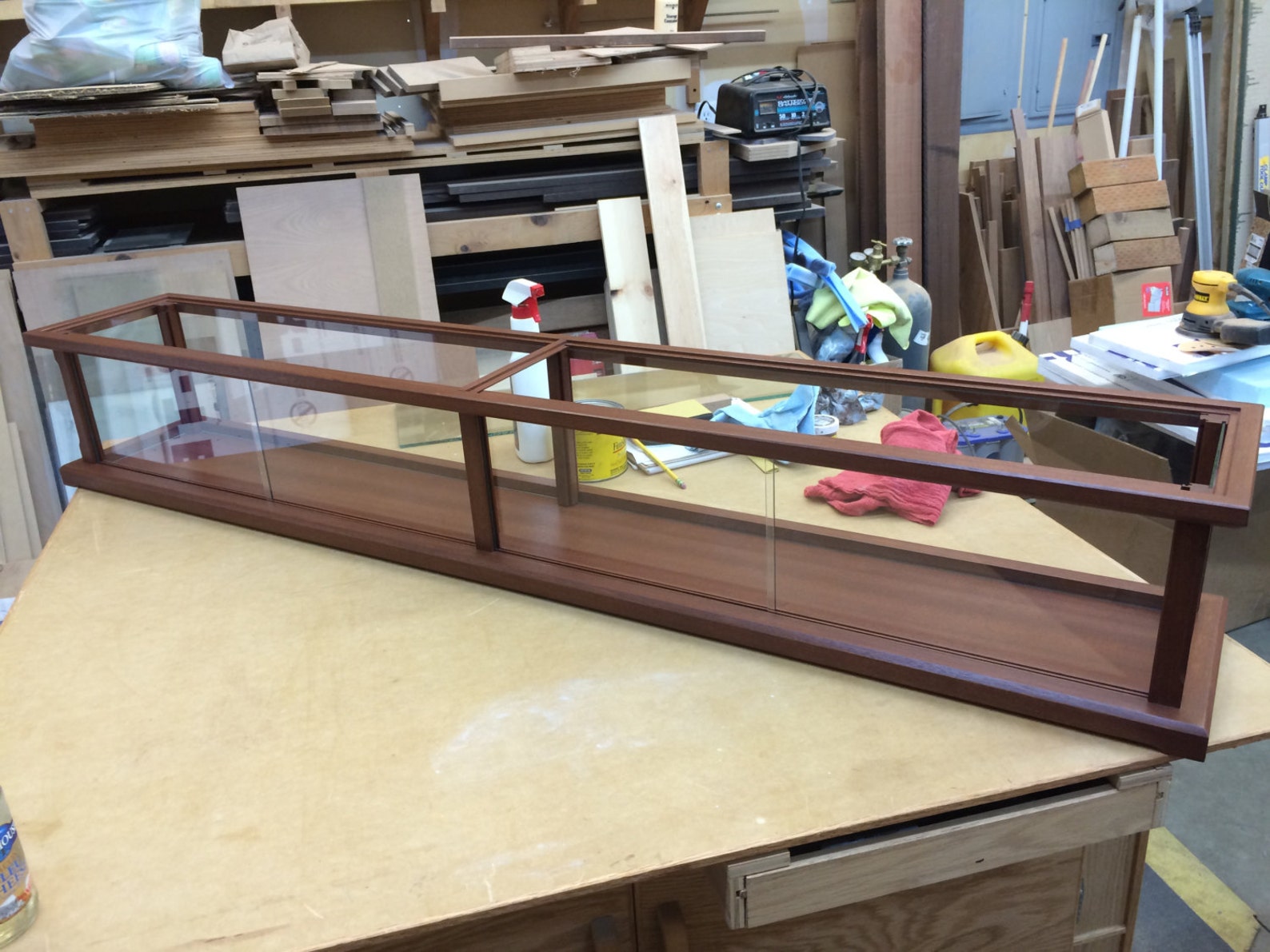 Commercial Wood and Glass Display Case / Models, Swords, Rifles Sapele