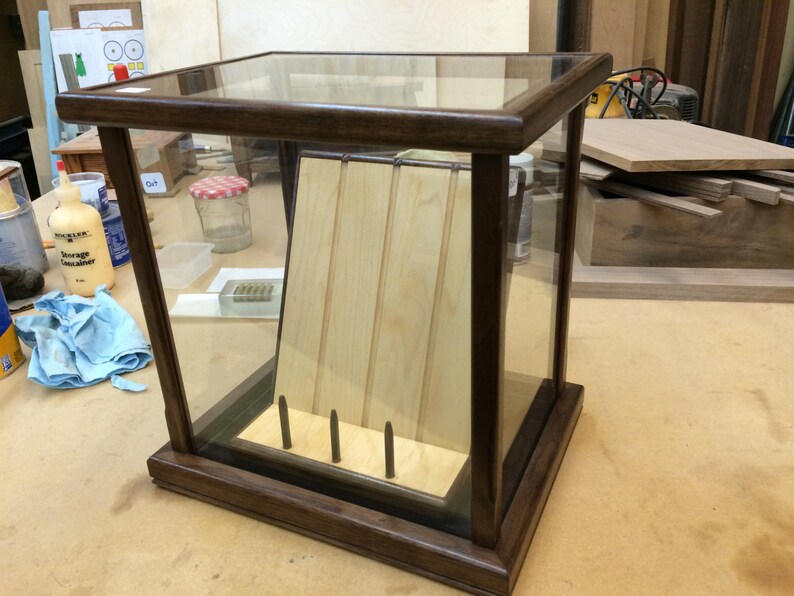 Rare Book / Document Display Case Wood/glass With Stand Walnut/maple