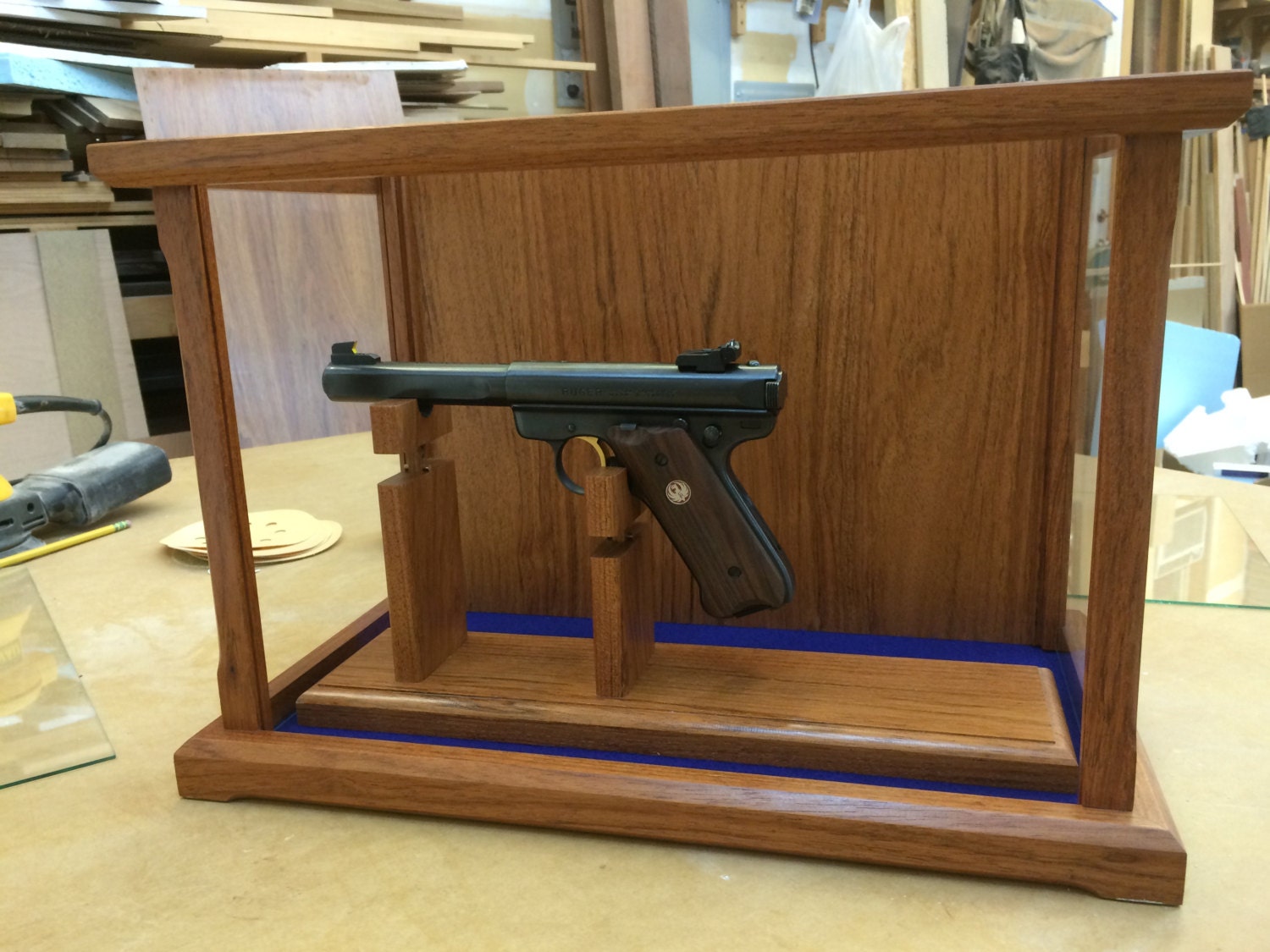 Pistol/gun Display Case Wood and Glass Brazilian Cherry Case Only Stand
