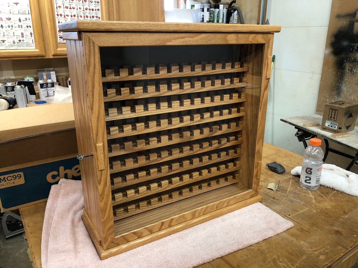 Wood and Glass Magazine Display Case Red Oak Holds 130 Luger Magazines