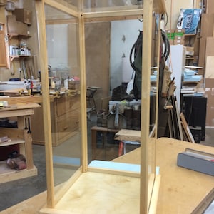 Wood & Glass Display Case for Dolls, Statues, Vases, Figurines- Maple - Other Wood options Available