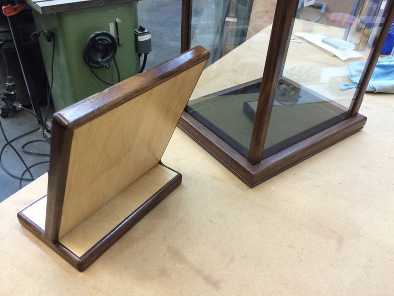 Rare Book / Document Display Case Wood/glass With Stand Walnut/maple