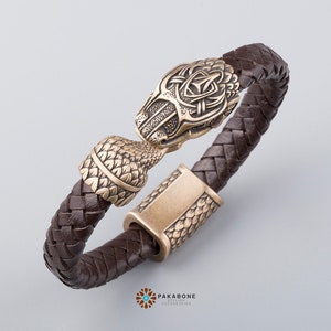 Celtic snake bracelet Viking Nordic Shaman braided leather jewelry Egypt Ouroboros white brown leather gift for women Easter