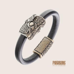 Viking Leather Bracelet with Wolves Scoll and Hati Gift for Him and Her Wristband Armband Viking Norse Jewelry for Men Women 001-744