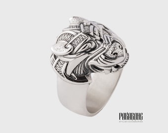 Viking Fenrir Wolf Ring Sterling Silver 925, Norse Mythology Statement Ring, Scandinavian Pagan Jewelry for Men Women, Wolf Symbolism Ring