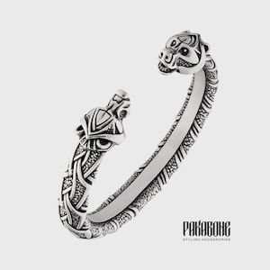 Viking Adjustable Bracelet Warrior Berserker Cuff Norse Metal Torc Arm Ring with Bear Heads Vikings Jewelry Gift for Men and Women 001-607