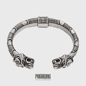 Viking Warrior Bracelet Norse Metal Adjustable Arm Ring Cuff Torc with Wolf Heads Viking Jewelry for Men Women Gift for Him and Her 000-923 image 5