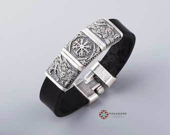 Viking Bracelet Mammen style with Bronze Charms: Hugin - Vegvisir - Munin art. 001-375
