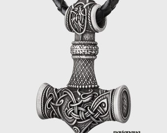 Viking Necklace Mjolnir Size Extra Large - Thor's Hammer Pendant - Viking Norse Jewelry Gift Mjolnir for Men and Women - 001-574