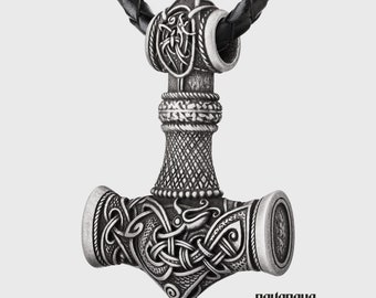 Viking Necklace Mjolnir Size Extra Large - Thor&#39;s Hammer Pendant - Viking Norse Jewelry Gift Mjolnir for Men and Women - 001-574