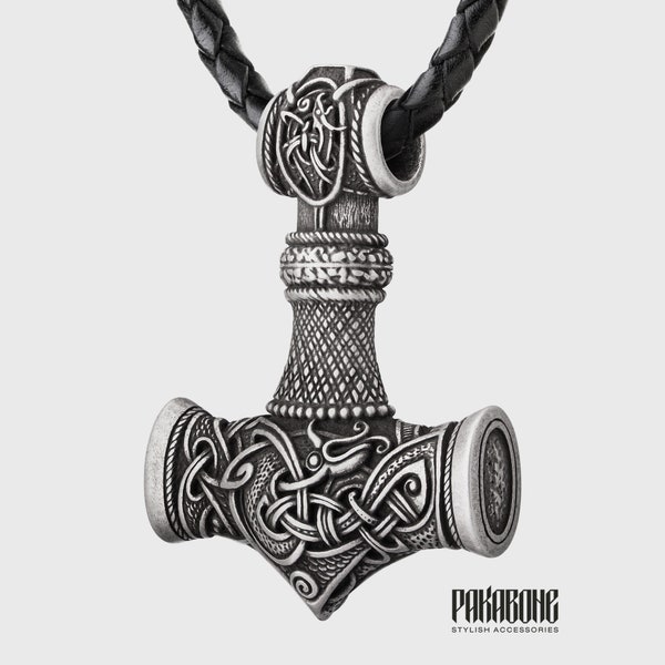 Wikinger Halskette Mjölnir Größe Extra Groß - Thors Hammer Anhänger - Wikinger Schmuck Geschenk Mjölnir für Männer und Frauen - 001-574