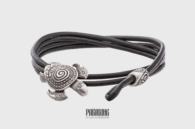 Maori Leather Bracelet with Sea Turtle Armband for Men and Women Polynesian Nautical Tribal Beach Ocean Jewelry Gift for Him and Her 001-578 image 2