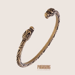 Viking Bracelet with Dragon&#39;s Head - Viking Jewelry Arm Ring - Adjustable Bronze Armband -  Norse Cuff Bracelet for Men Women - 001-247