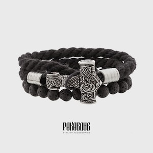 Thorshammer Geschenk für Sie und Ihn Thorshammer Geschenk für Sie und Ihn Wikinger Baumwolle und Lava Armschmuck 001-665
