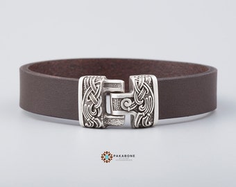 Leather Strap With Silver Plated Bronze Clasp For Viking Bracelet Asgard - Create Yourself a Unique Viking Bracelet 001-373