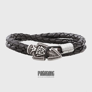 Viking Bracelet with Odin&#39;s Spear Gungnir Gift for Men and Women Norse LeatherWristband for Him and Her Viking Pagan Jewelry 001-628