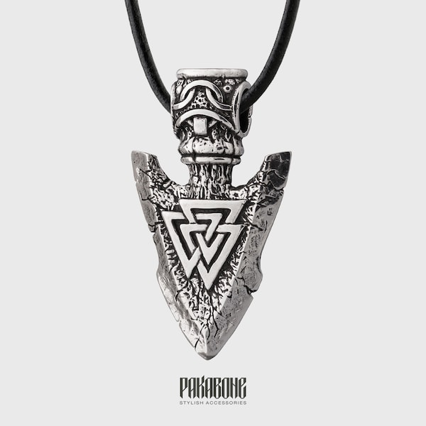 Viking Necklace Odin's Spear Gungnir with Valknut Norse Pendant Gift for Men Women Protection Amulet for Him and Her Viking Jewelry -001-623