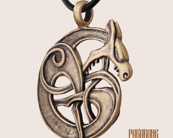 Bronze Viking Pendant Wolf Fenrir - Norse Necklace Mythical Fenris - Norse Viking Jewelry Gift for Men and Women - 000-618