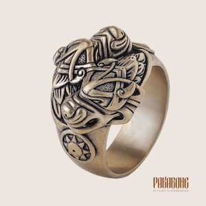 Viking Ring Wolves Hati & Scoll Moon and Sun Norse Mythology Viking Jewelry for Men and Women art 001-321